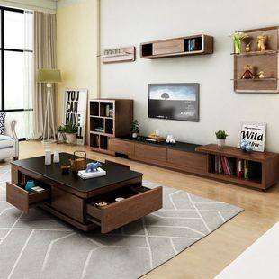 火烧石电视柜茶几组合套装客厅大理石现代简约欧式伸缩电视柜家具