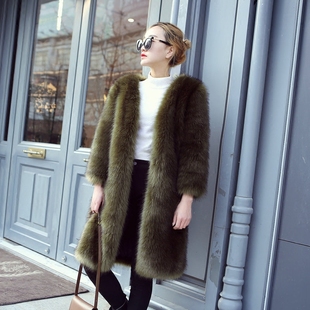 016海宁秋冬新款仿狐狸毛皮草外套女中长款加