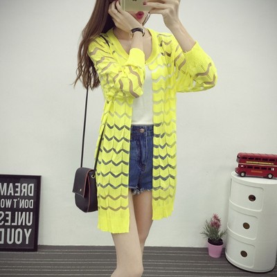 薄针织开衫毛衣春装上衣女装外套中长款镂空防