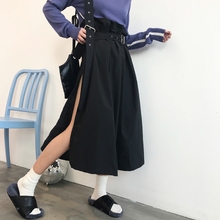 松紧腰搭扣花苞高腰A字裙黑色半身裙秋冬女中裙新款 BOCCALOOK