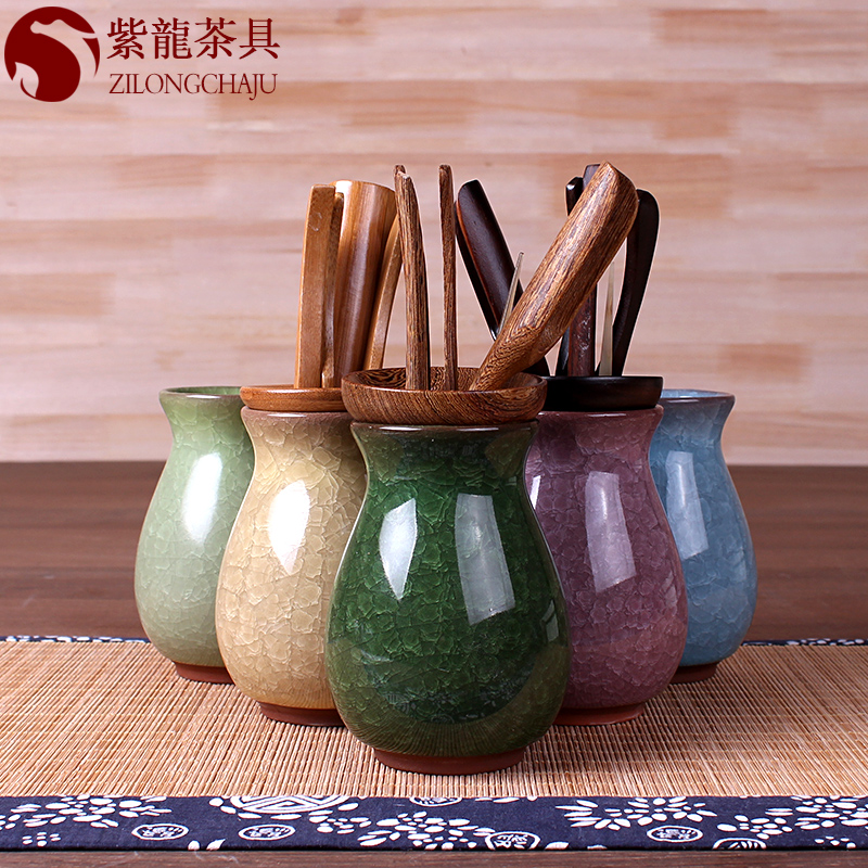 冰裂茶道六君子套装 黑檀木鸡翅木功夫茶具茶艺组合茶盘摆件花瓶