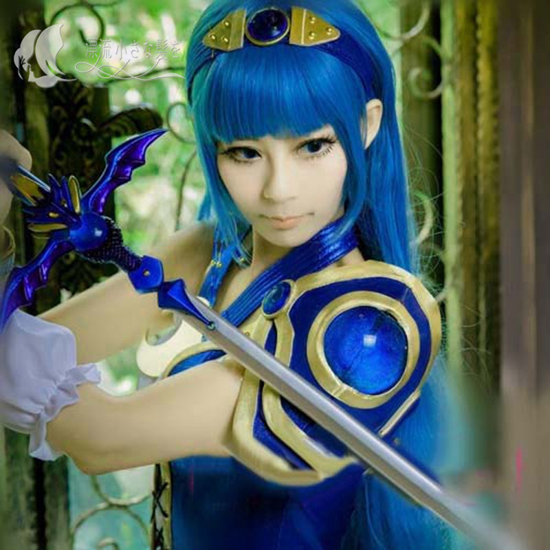 小髮髮COS假发 魔法骑士龙咲海妖精尾巴朱毕安仙剑龙葵蓝色 80CM