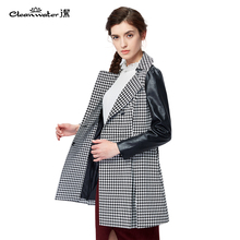 cleanwater洁牌女装2014新品秋装千鸟格纹格子修身风衣LC4C583