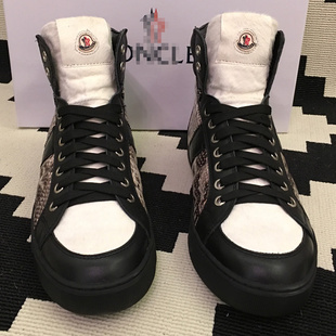 moncler/蒙口男鞋秋冬保暖英伦男士休闲鞋潮流真皮蛇马毛高帮鞋男