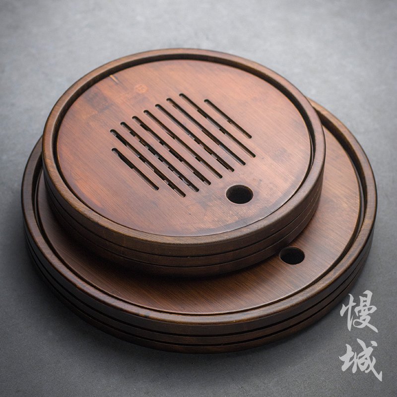 碳化竹制茶盘竹子茶海大小号 圆满干泡盘蓄水储水式托盘功夫茶具