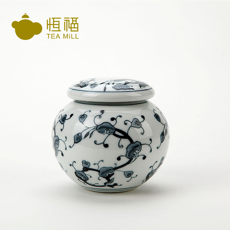 恒福茶具正品景德镇手绘青花瓷茶具 富贵迷你茶叶罐  特价
