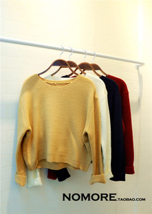 搭款14冬韩国原单复古文艺宽松套头<em>短毛衣</em>圆