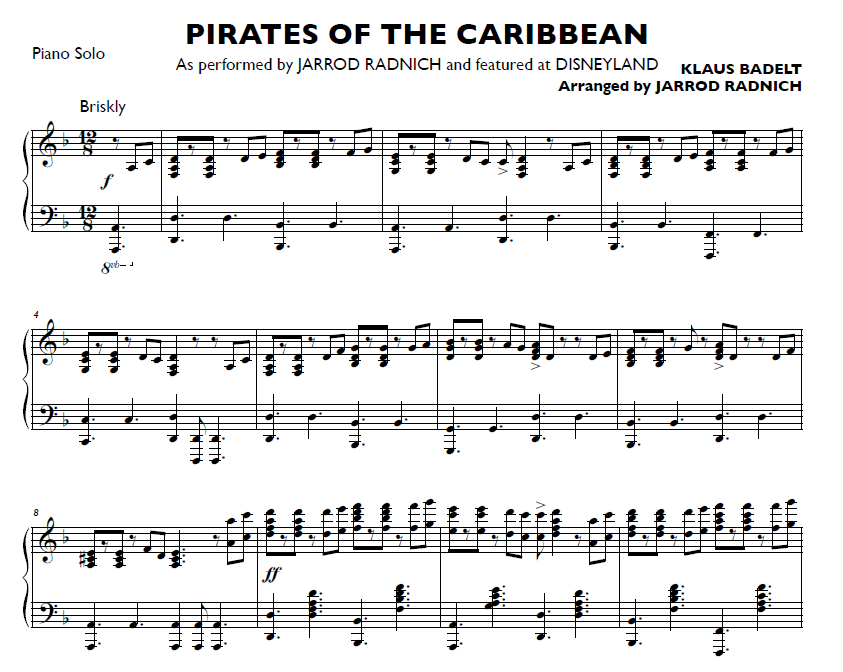 加勒比海盗主题曲pirates of the caribbean钢琴谱(外文原版)