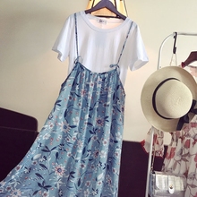 小清新显瘦两穿背带裙子 碎花吊带连衣裙女夏2017新款 夏夏 美美