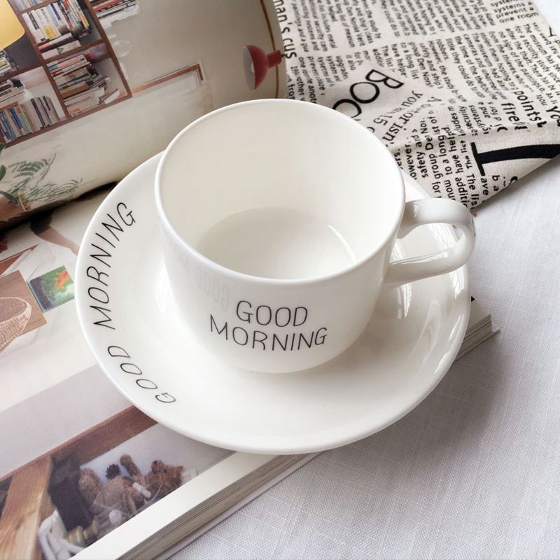 包邮Good morning日本同款文艺骨瓷咖啡杯碟套装茶杯子 茶具