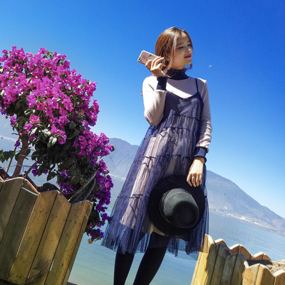 谜秀 针织连衣裙2017春秋新款女装韩版中长款