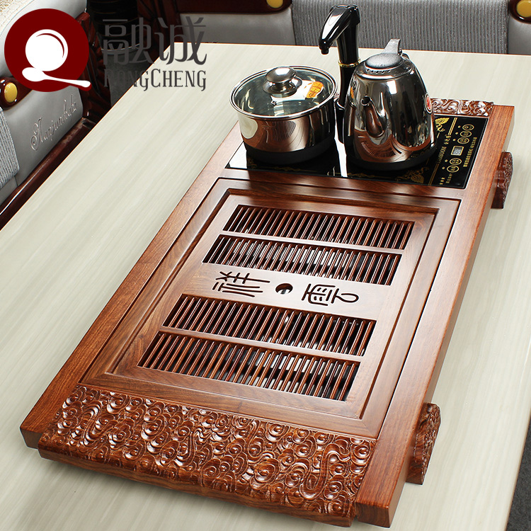 融诚 祥云浮雕 正品花梨木茶盘 四合一电磁炉功夫茶海茶台  特价