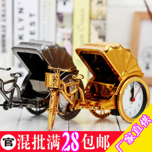 2款PF029创意复古黄包车闹钟学生桌面摆件塑料床头钟精品超市百货
