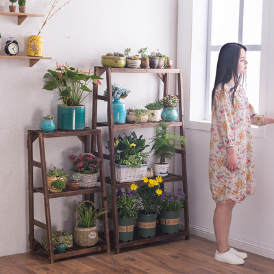 简约现代碳化木植物架室内花架实木多层组装地面客厅木头花架子