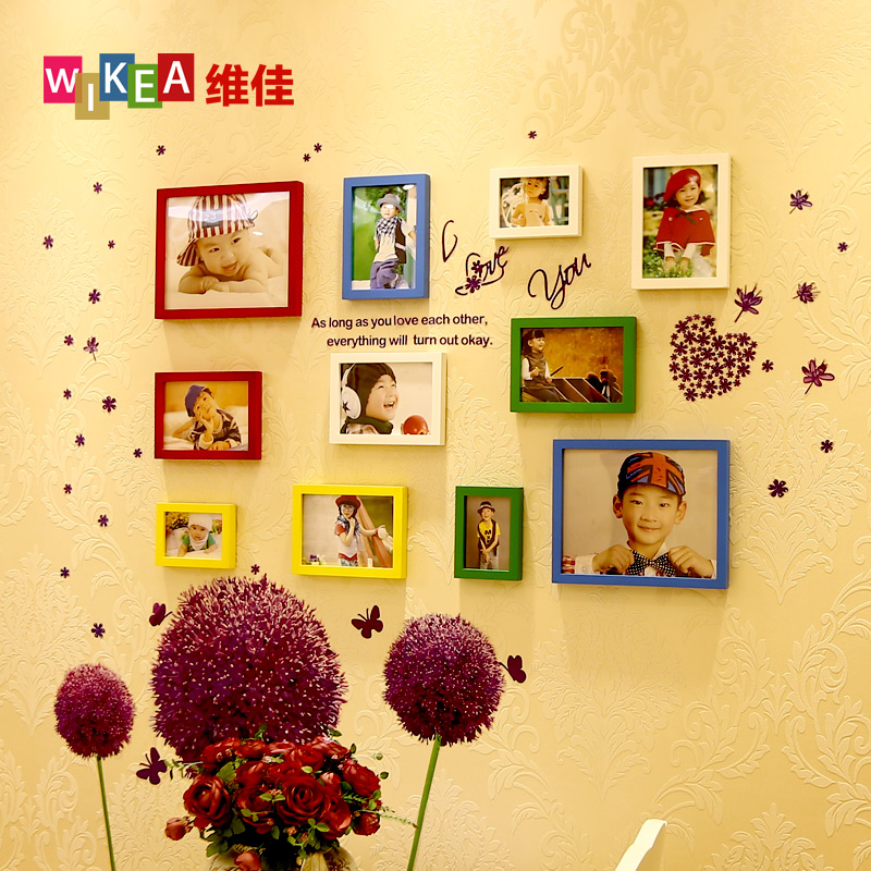查看淘宝儿童照片墙实木彩色照片墙宝宝相片墙儿童房相框墙挂时尚创意