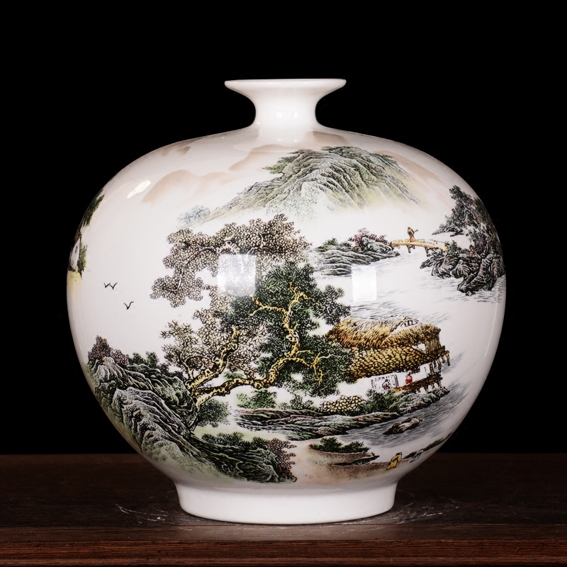 景德镇陶瓷器手绘粉彩花瓶山里人家山水木时尚现代家居工艺品摆件