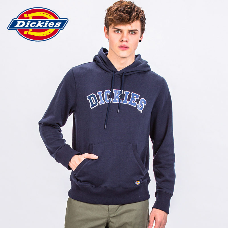 dickies17春季新款男装毛圈布印花徽章套头连帽卫衣171m30wd45