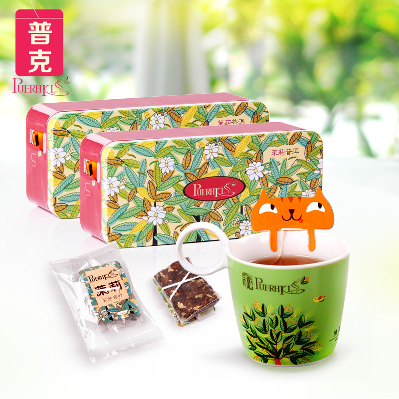 普克茉莉花茶 茉莉普洱铁盒组合装50gx2盒 花茶茶叶 普洱熟茶