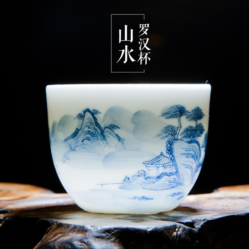 景德镇手工陶瓷品茗杯个人杯 手绘青花功夫茶具小茶杯单杯主人杯