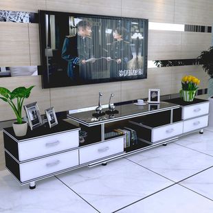 钢化玻璃伸缩电视柜茶几组合简约现代欧式小户型家具客厅电视地柜