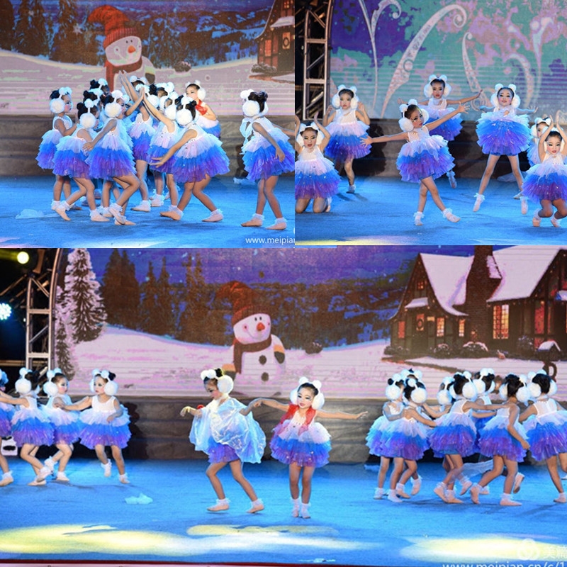 元旦儿童表演服雪宝宝演出服小孩蓬蓬纱裙舞蹈服下雪了幼儿舞蹈裙