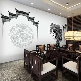 中式传统文化经典京剧墙纸复古餐厅中式家居火锅店壁纸壁画