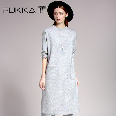 Pukka蒲牌秋装新款商场同款原创设计女装羊毛纯色连衣裙商品大图