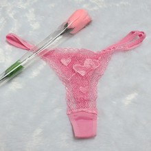 创意情趣新款红色情侣礼品玫瑰花 情人节蕾丝边丁字女人性感内裤