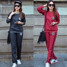 秋冬季新款韩版抓绒卫衣时尚休闲纯棉运动服套装两件套大码女款P