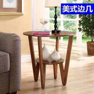 美式家具沙发角几边几简约沙发边柜茶几小圆桌实木边桌客厅电话桌