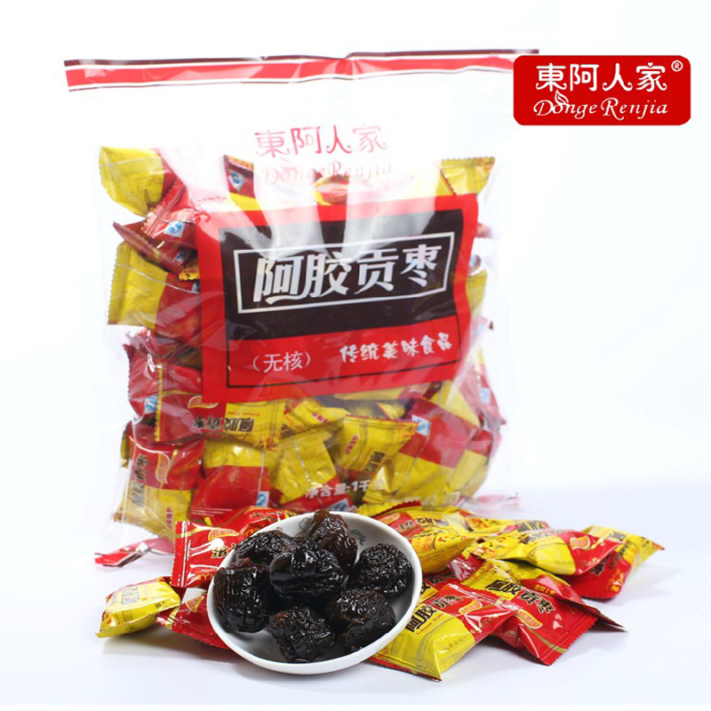山东特产 东阿人家 阿胶贡枣1000g 袋装蜜枣 无核阿胶枣