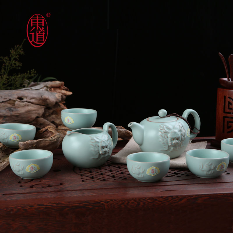 东道汝窑功夫茶具 景德镇开片陶瓷整套套装 恒福限量天龙茶壶半组