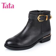 Tata 短靴真皮方跟圆头女靴2I245CD5 他她秋季专柜同款 清仓