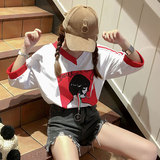 T恤女夏新款学生V领卡通短袖体恤韩版潮原宿BF宽松百搭半袖上衣服
