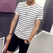 上衣服青少年海魂潮流短袖 半袖 t恤血男士 韩版 条纹打底衫 夏季薄款
