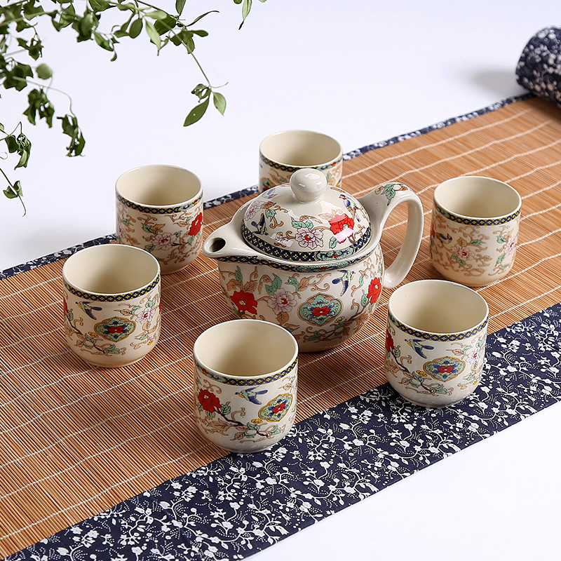 色土7件套双层壶陶瓷整套茶具德化功夫茶具套装陶瓷茶杯茶具礼品