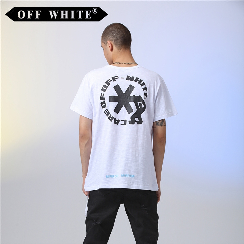 17夏季新款潮牌 off white 齿轮小人 圆领竹节棉短袖t恤情侣衫