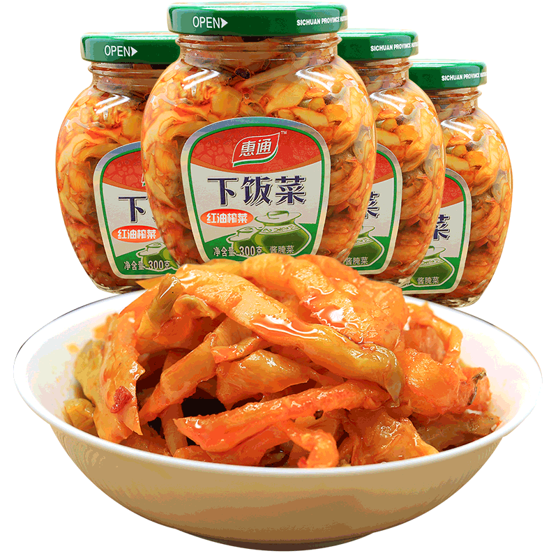 惠通下饭菜 红油榨菜四川特产泡菜酱腌制咸菜开味小菜300g*4瓶装