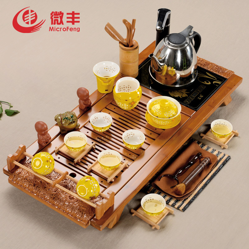 微丰 茶具套装特价 整套茶具 宜兴紫砂功夫茶具 电磁炉竹制茶盘