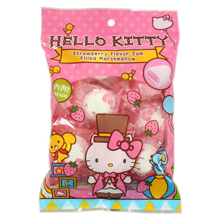 香港进口糖果 b&s棉花软糖 hello kitty凯蒂猫草莓夹心棉花糖100g