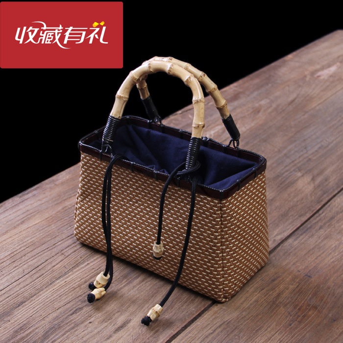 草编茶道旅游女士包茶具 茶艺提包复古手提包茶叶 便携包邮收纳茶