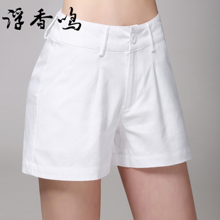 <em>白色</em>亚麻<em>短裤女夏</em>宽松热裤2015新款韩版棉麻