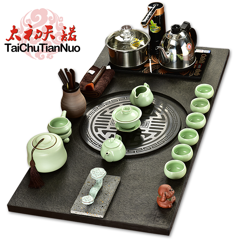 金灶茶具整套装全自动电热炉天然乌黑金石茶盘台汝窑茶海特价包邮