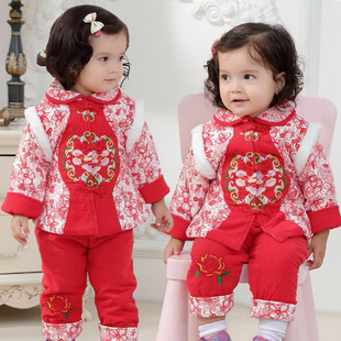 新年婴儿唐装棉衣女童外套装0-1-2岁女宝宝加