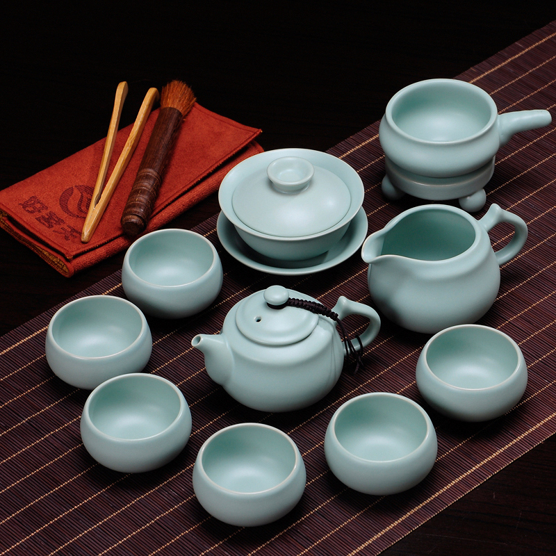 汝窑茶具整套功夫茶壶套装泡茶壶青瓷汝瓷开片冰裂特价陶瓷茶杯子