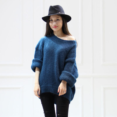 春季显瘦白翡翠绿羊毛成分马海毛针织衫 over