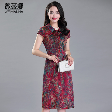香云纱真丝中老年连衣裙女装夏2017修身显瘦妈妈桑蚕丝裙子中长款商品大图