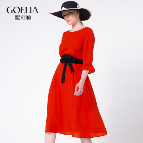 GLORIA/歌莉娅女装修身收腰长裙优雅真丝连衣裙163K4E850商品大图