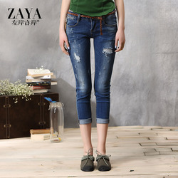 左岸右岸夏季新款露<em>袋</em>破洞<em>牛仔短裤女</em>韩版潮包