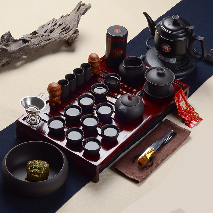 紫砂功夫茶具套装整套陶瓷茶杯茶壶冰裂实木茶盘特价茶台茶海茶托